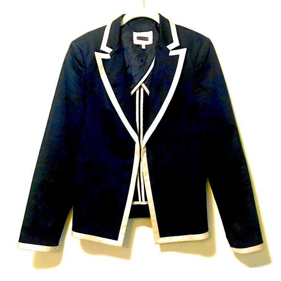 Koton Jackets & Blazers - Navy Fitted Blazer Jacket with Cream Trimming Size: S